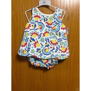 Vintage Toddler 3t Daytons‎ Sun Print Top & Bloomers Set, Colorful Outfit 80/90s